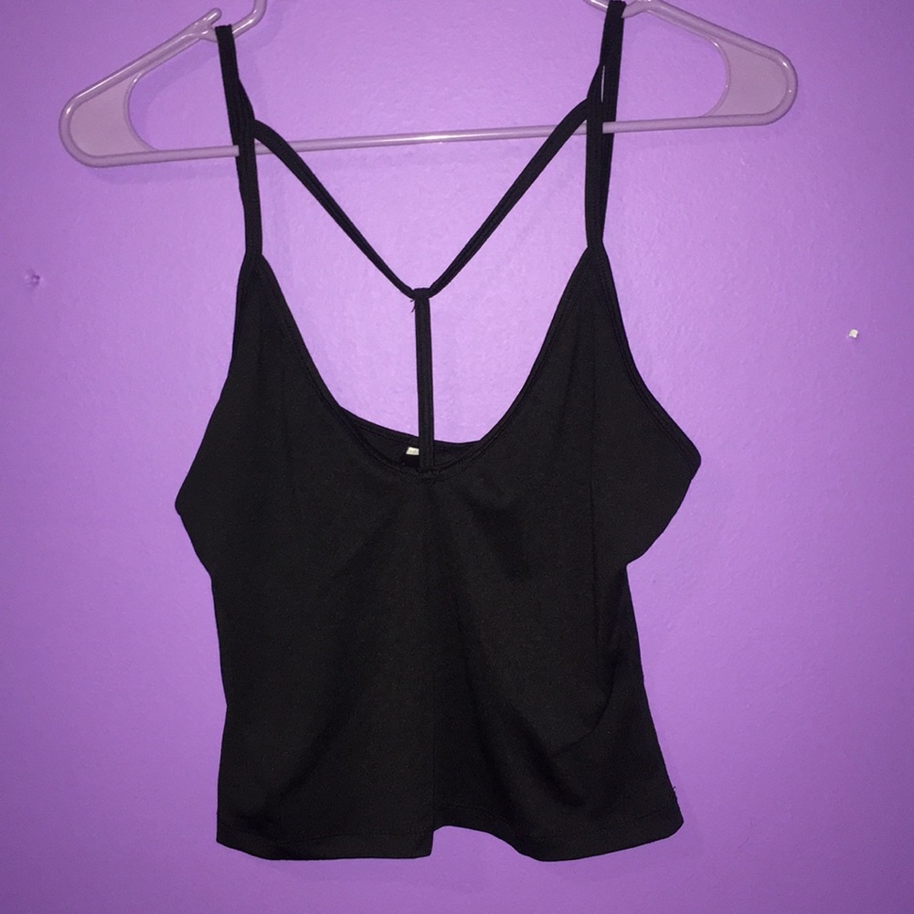 Black Y strap crop-tank top